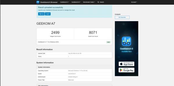 Geekom A7 Geekbench Cpu