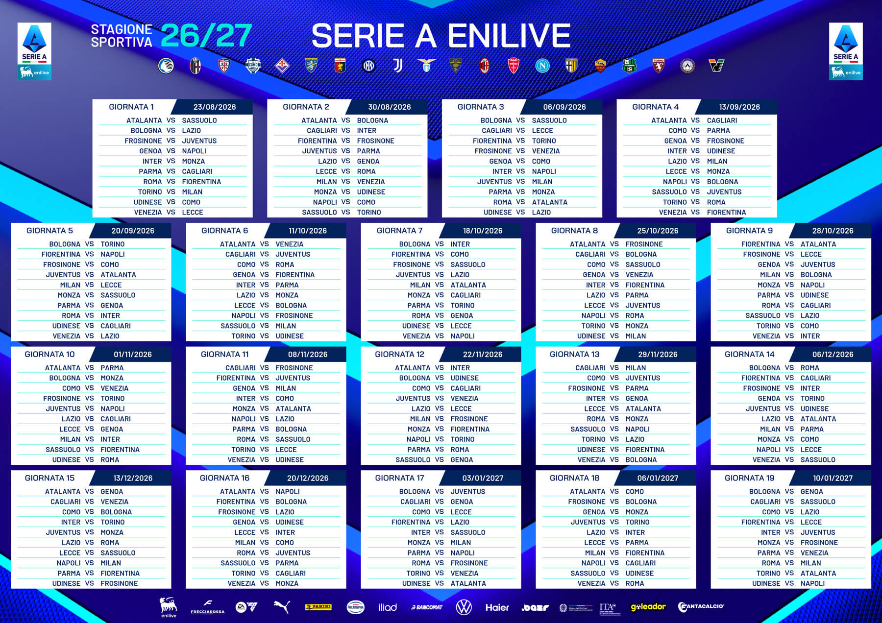 Calendario Serie A 2026-27 Andata