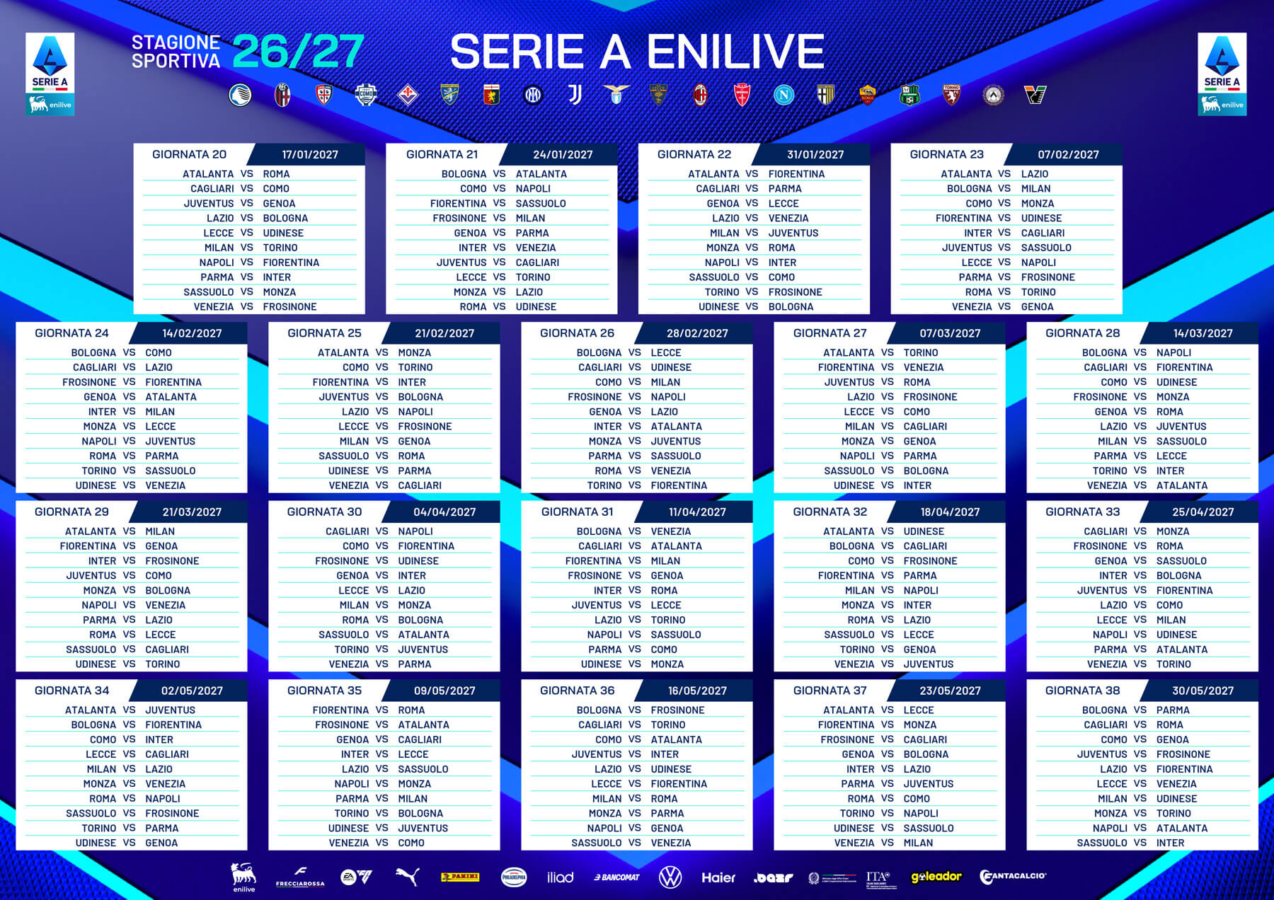 Calendario Serie A 2026-27 Ritorno