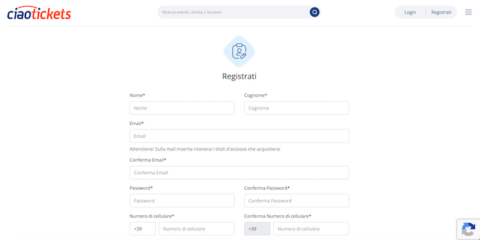 Ciaotickets Registrazione