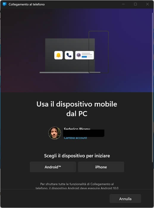 Collegamento Al Telefono Schermata Iniziale