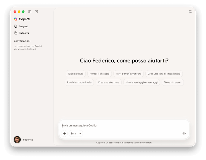 Microsoft Copilot Schermata Conversazione