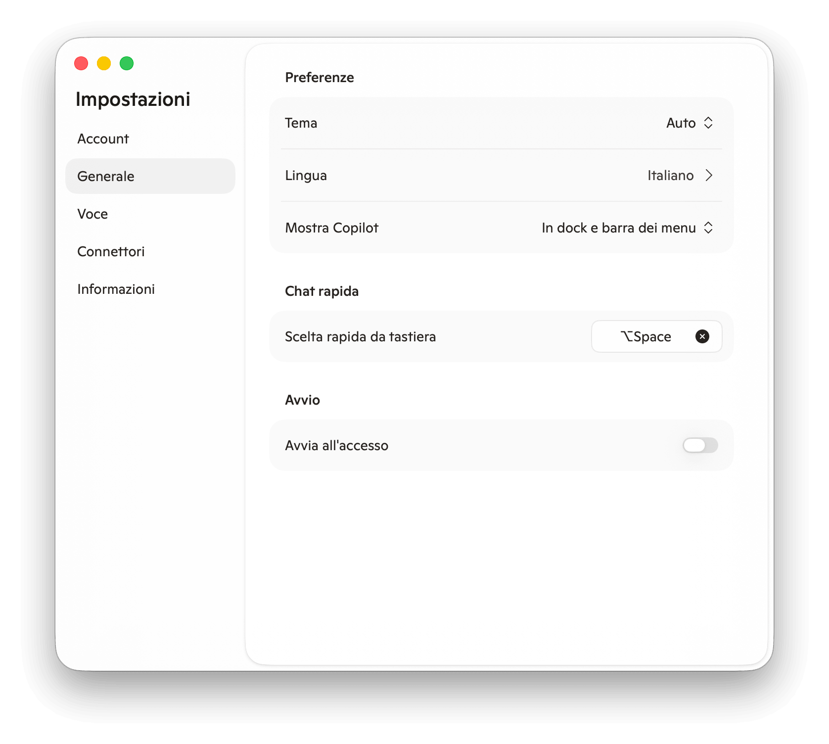 Personalizzazione Scorciatoia Chat Rapida Copilot