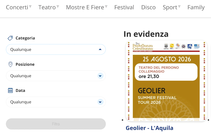 Ricerca Evento Ciaotickets