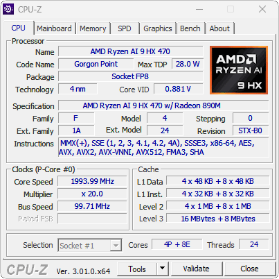 Geekom A9 Max CPU Z 1