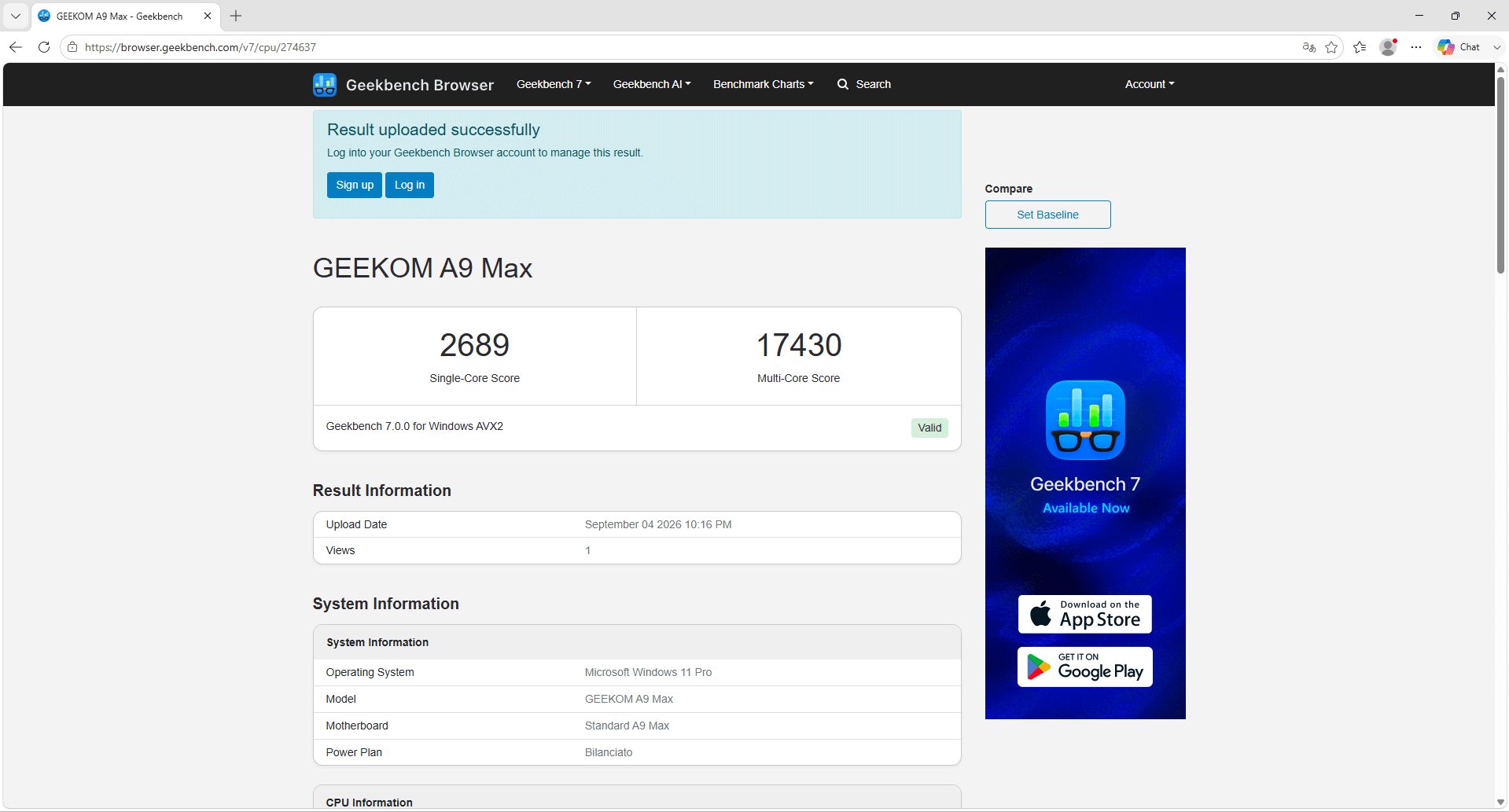 Geekom A9 Max Geekbench CPU