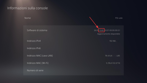 Versione 13.60 PS5