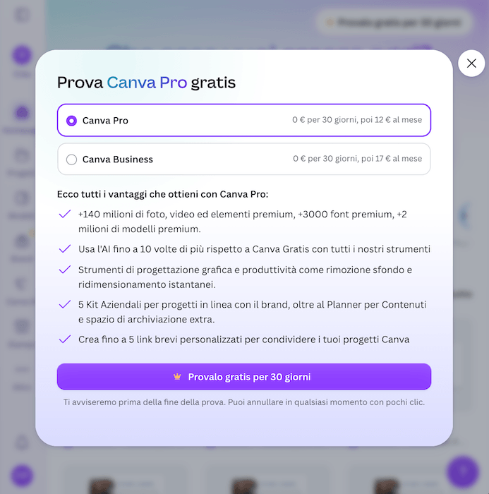 Vantaggi Canva Pro