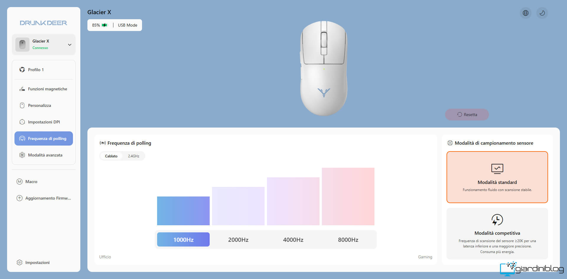 DrunkDeer Glacier X Dashboard Web Frequenza Di Polling