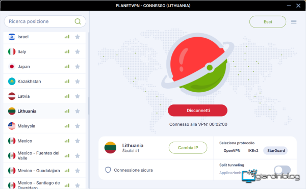 Planet VPN Connesso Dalla Lituania