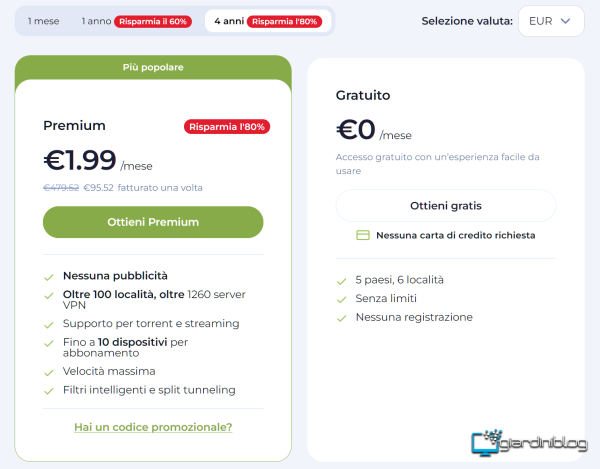 Prezzi Planetvpn