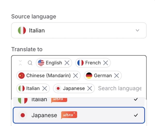 selezione multipla lingue traduzione video vosko ai
