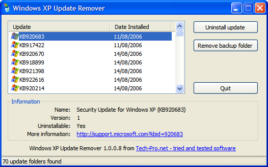 Windows XP Update Remover